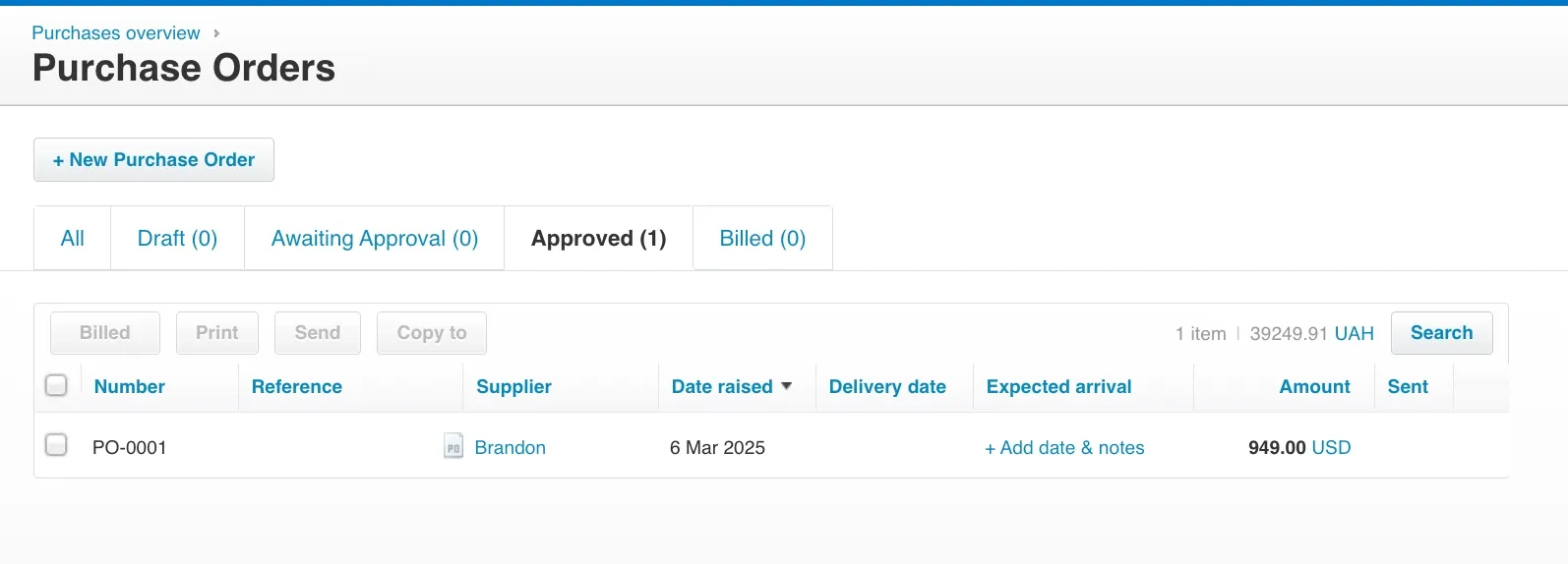 creating a xero purchase order step 8.1