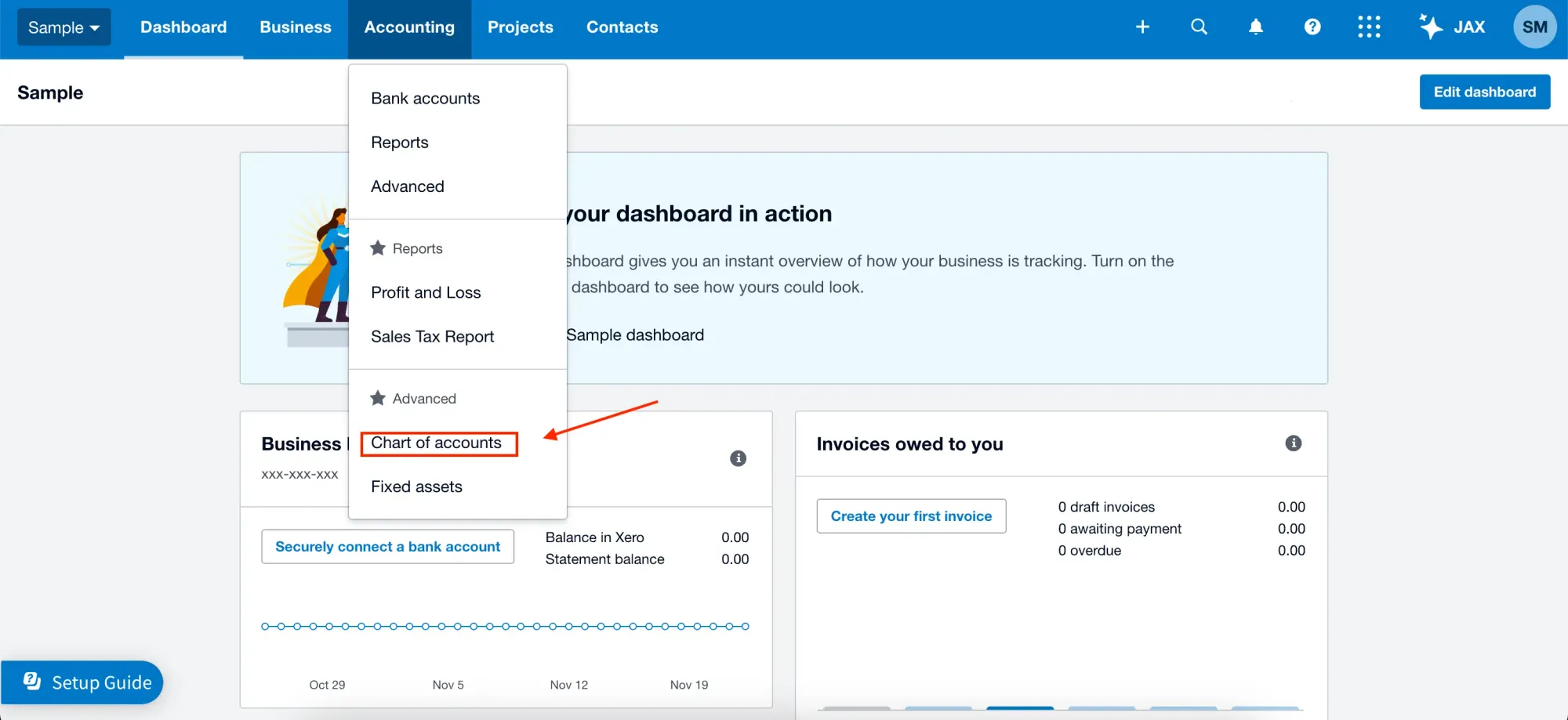 how to create a chart of accounts in xero step 1