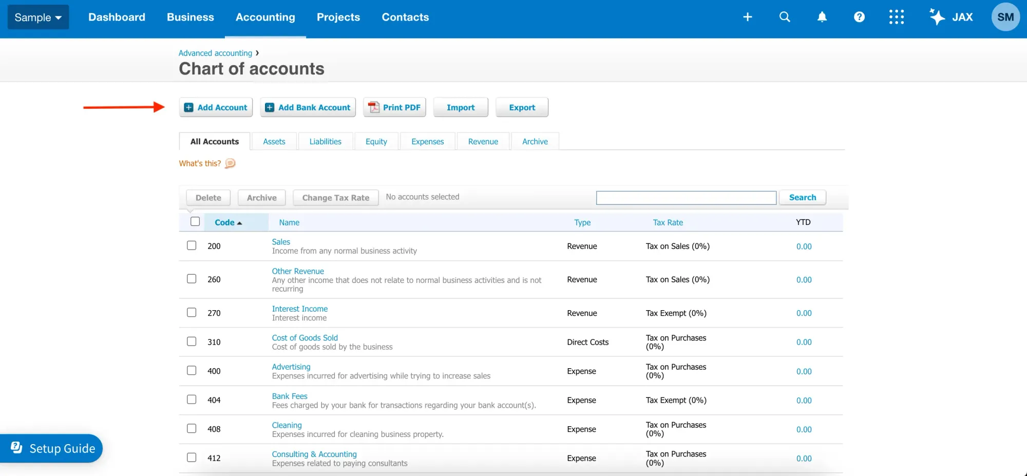 how to create a xero chart of accounts step 2