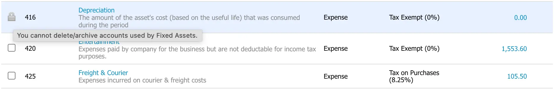 locked and system accounts in xero chart of accounts