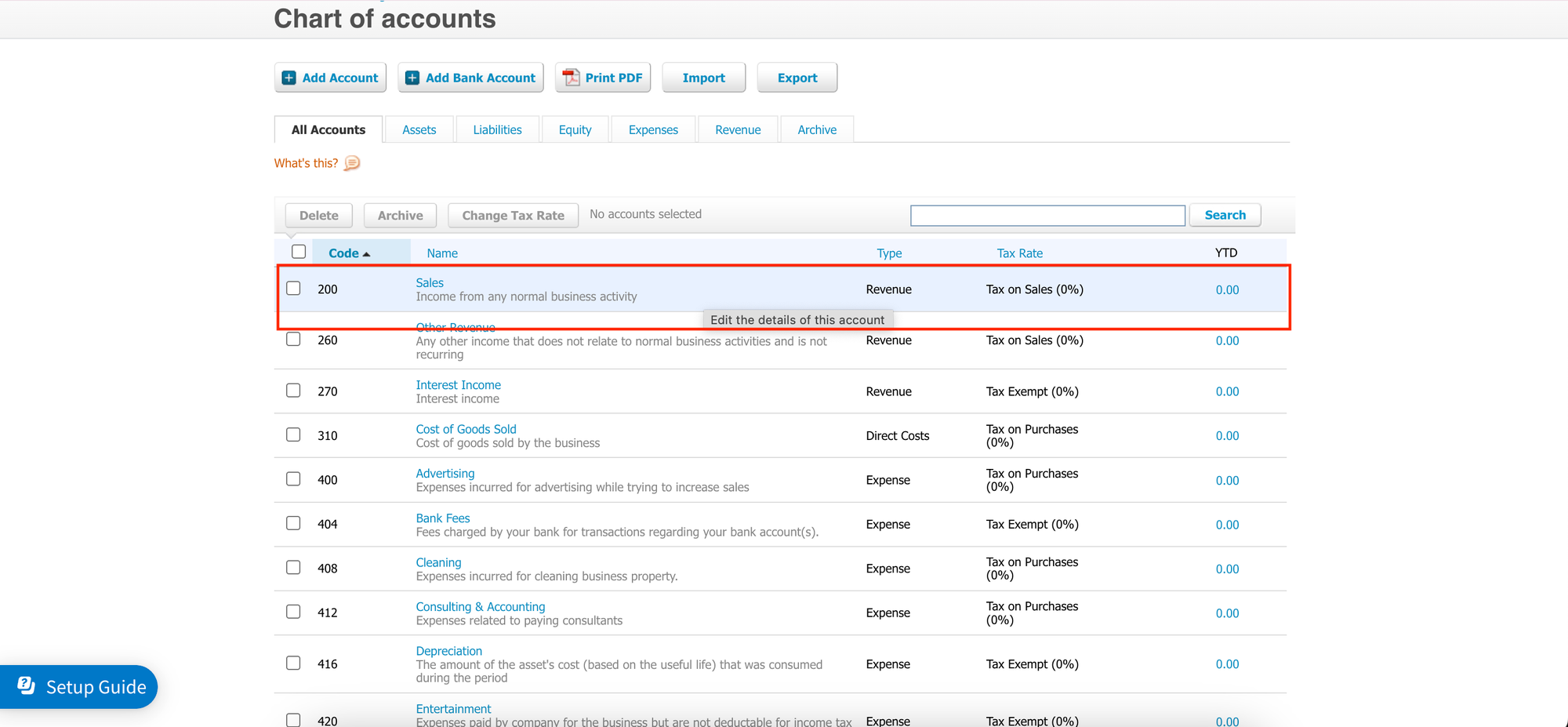 how to edit a xero chart of accounts
