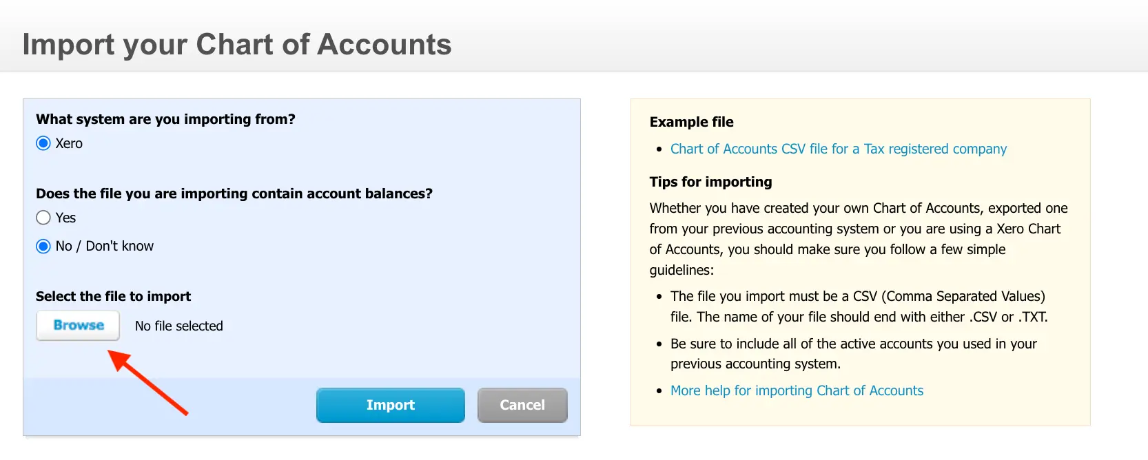 how to import a chart of accounts in xero step 2