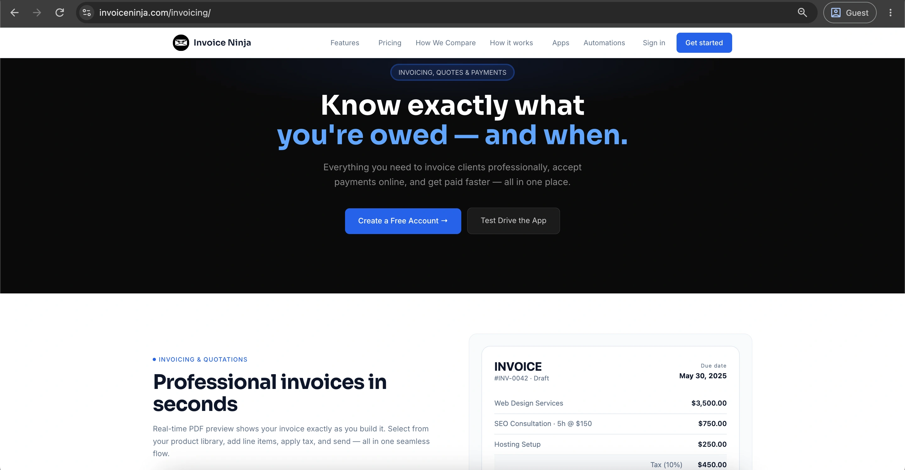 Invoice Ninja invoice payment software