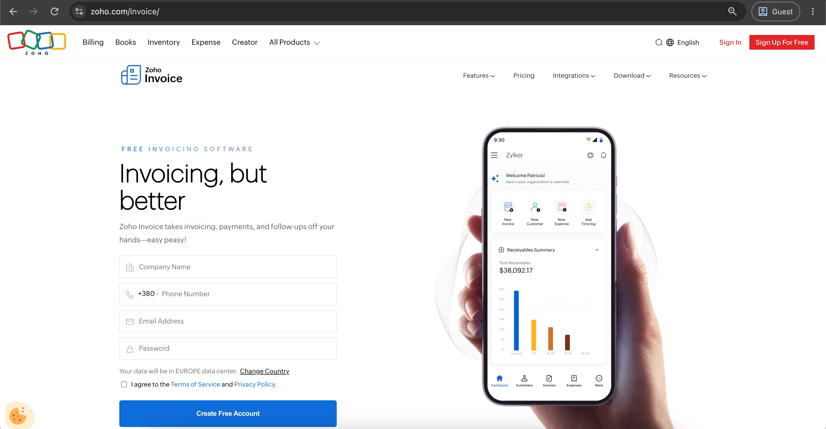 Zoho Invoice invoice payment software